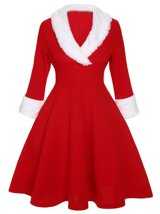 She slips into this Red & White 1950s Christmas Lapel Dress and suddenly it's a 1950s daydream