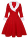 She slips into this Red & White 1950s Christmas Lapel Dress and suddenly it's a 1950s daydream