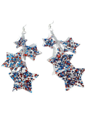 Red White Blue Stars Dangle Earrings - vintage fashion, retro style, elegant red
