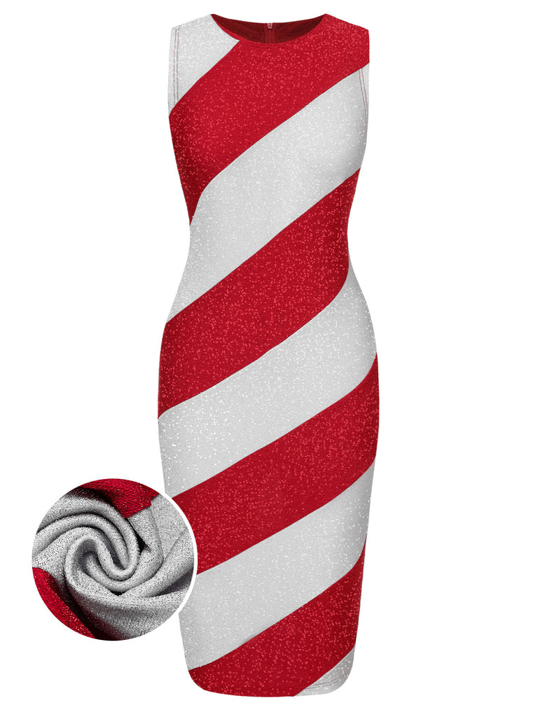 She slips into this Red&White 1960s Pinstriped Pencil Dress and suddenly it's a 1960s daydream
