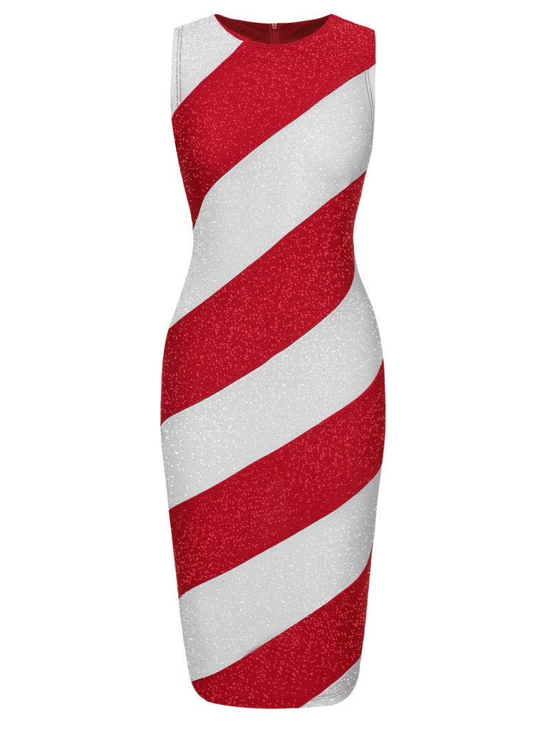 Red&White 1960s Pinstriped Pencil Dress: where 1960s romance meets her modern spirit