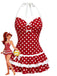 Red 1940s Polka Dot Halter Bow One-Piece Swimdress model view