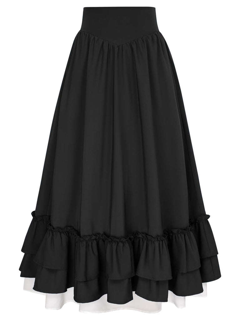This Retro 1940s Ruffle High-Low Hem Skirt spins 1940s stories with every step