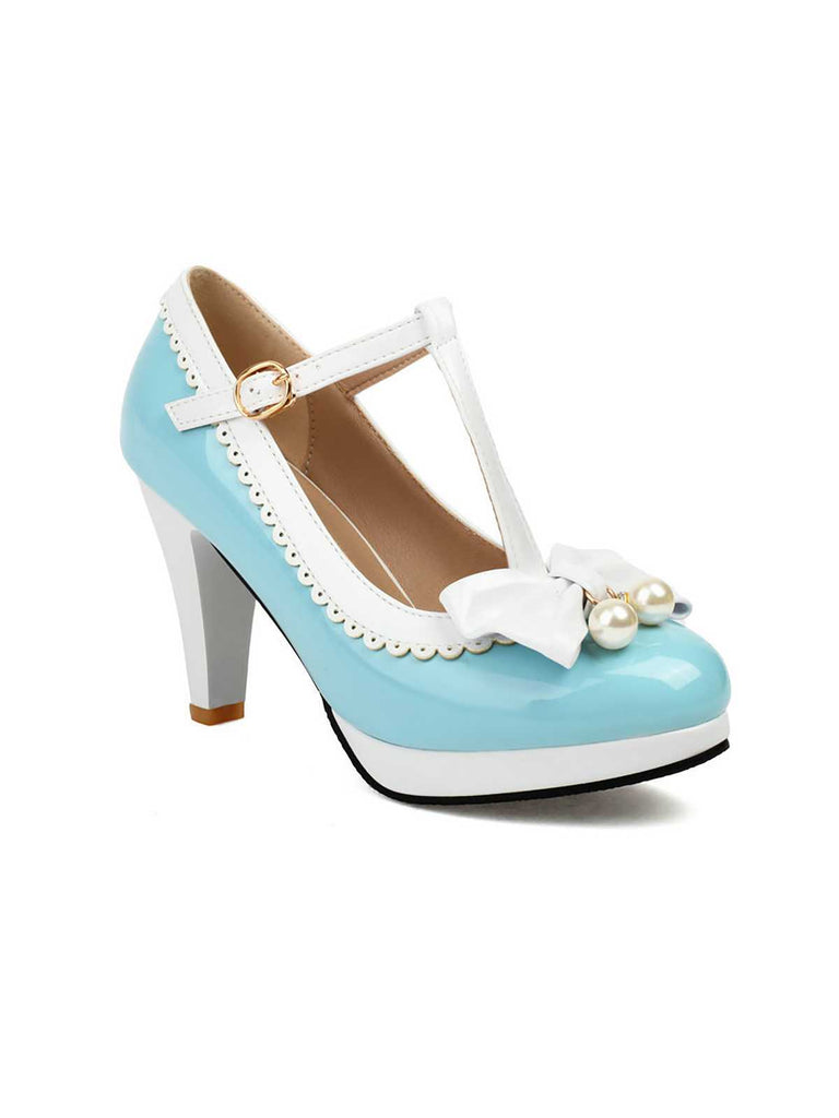 Retro Bow T-Strap Contrast High Heels Shoes: timeless 1950s elegance she makes her own