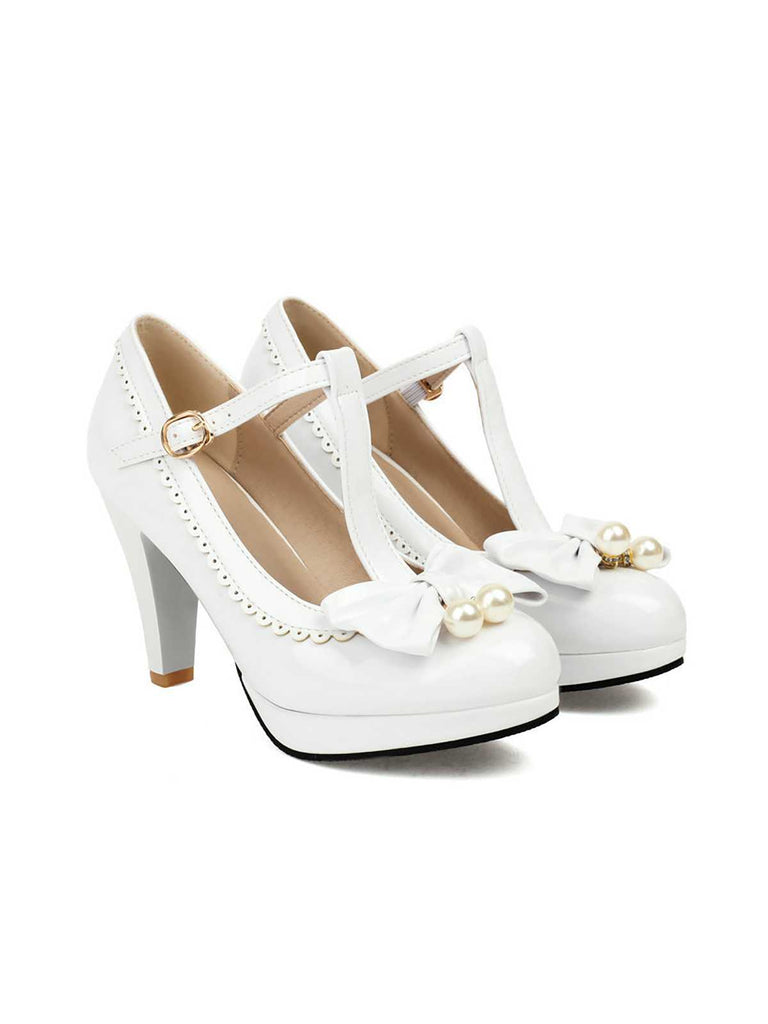 Retro Bow T-Strap Contrast High Heels Shoes: timeless 1950s elegance she makes her own