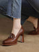 She finds her 1950s story in this Retro Brown Faux Leather Chuny High Heels
