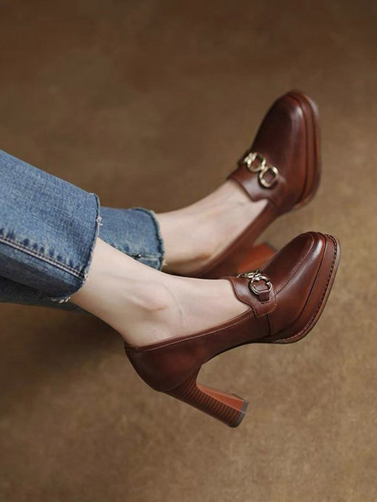 Retro Brown Faux Leather Chuny High Heels: timeless 1950s elegance she makes her own