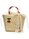 Retro Cherry Applique Lace Bow Drawstring Straw Tote Bag - vintage fashion, retro style, classic elegance for vintage lovers