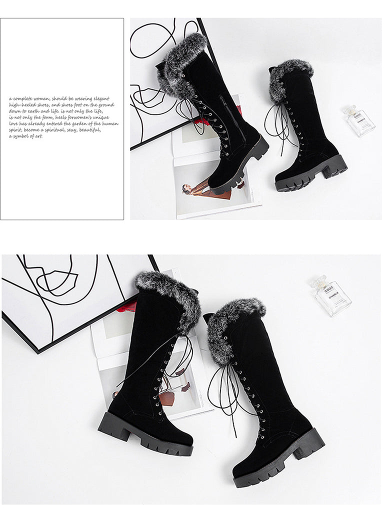 Retro Furry Chunky Heel Snow Boots: timeless style reimagined