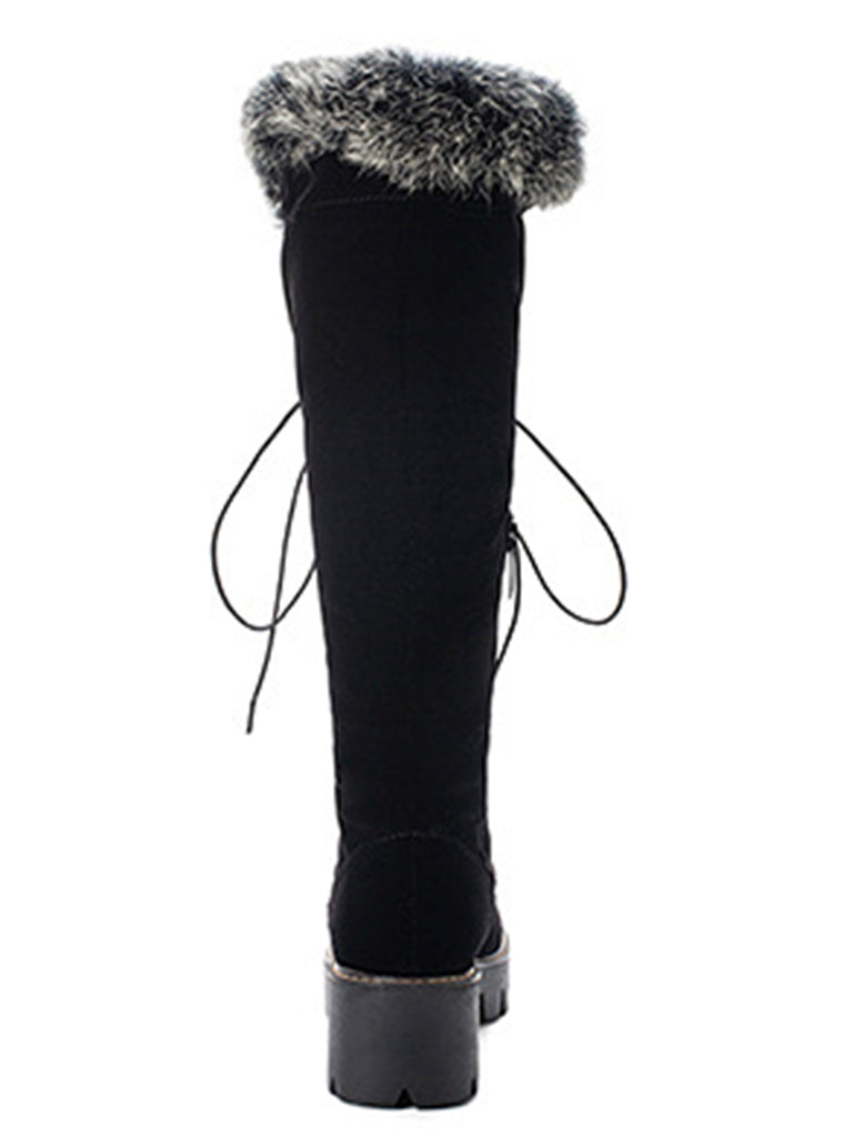 Retro Furry Chunky Heel Snow Boots — vintage elegance for the modern woman