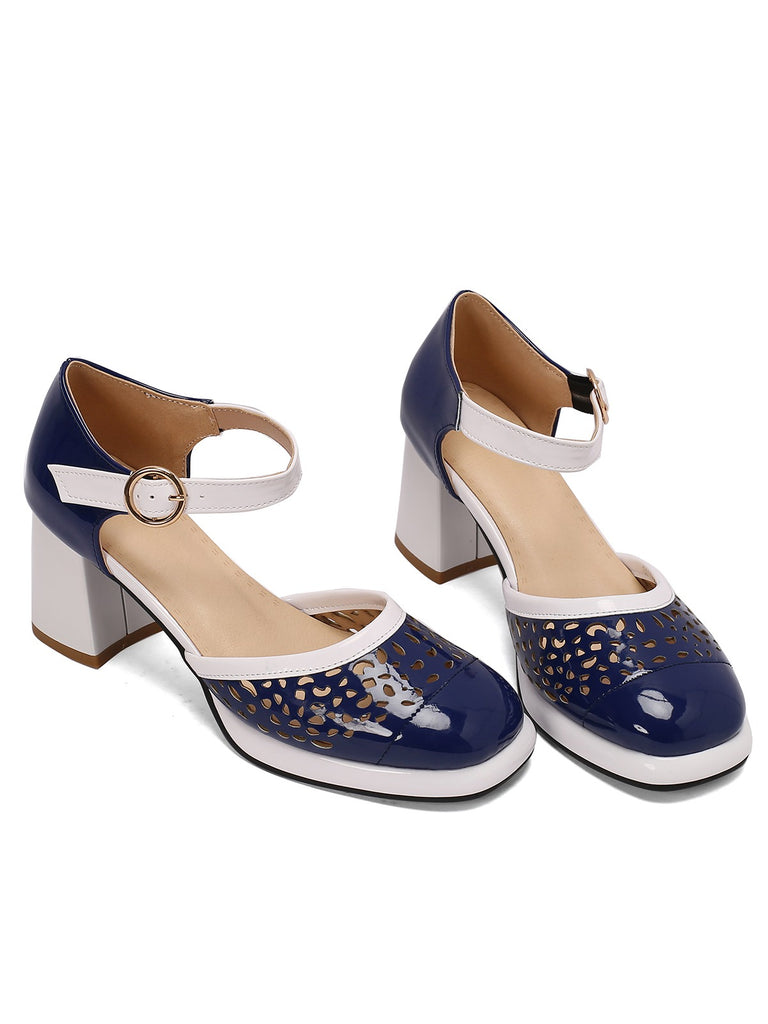 Retro Hollow Chunky High Heels Shoes, vintage shoes, retro heels - perfect for women who love vintage and retro fashion