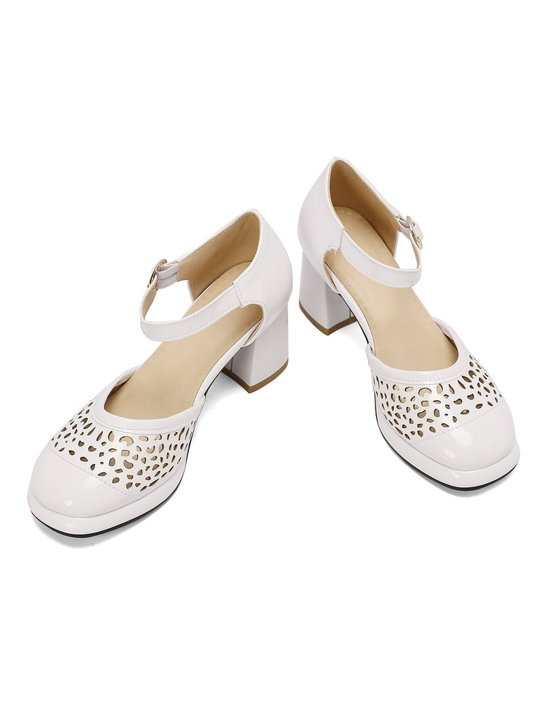 Retro Hollow Chunky High Heels Shoes, vintage fashion, retro style, classic design, women, elegant