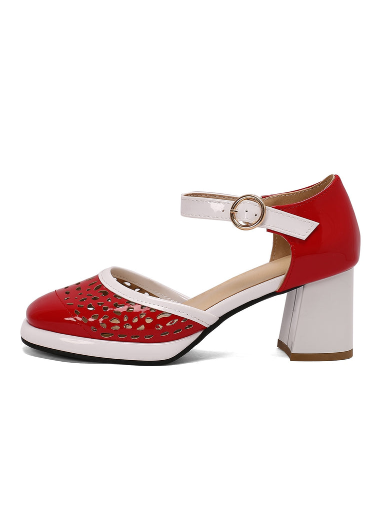 Retro Hollow Chunky High Heels Shoes, vintage shoes, retro heels - perfect for women who love vintage and retro fashion