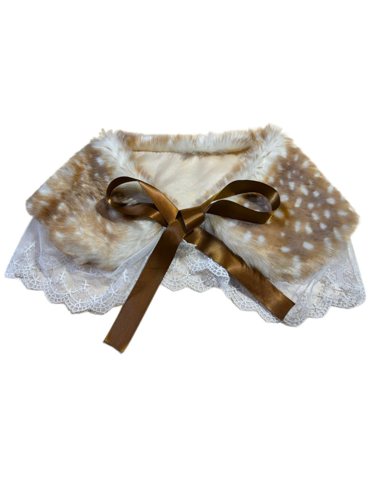 Retro Lace Trim Deer Bow Faux Fur Collar - vintage fashion, retro style