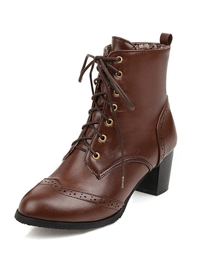Retro Leather Medium Heel Lace-Up Combat Boots: timeless 1950s elegance she makes her own