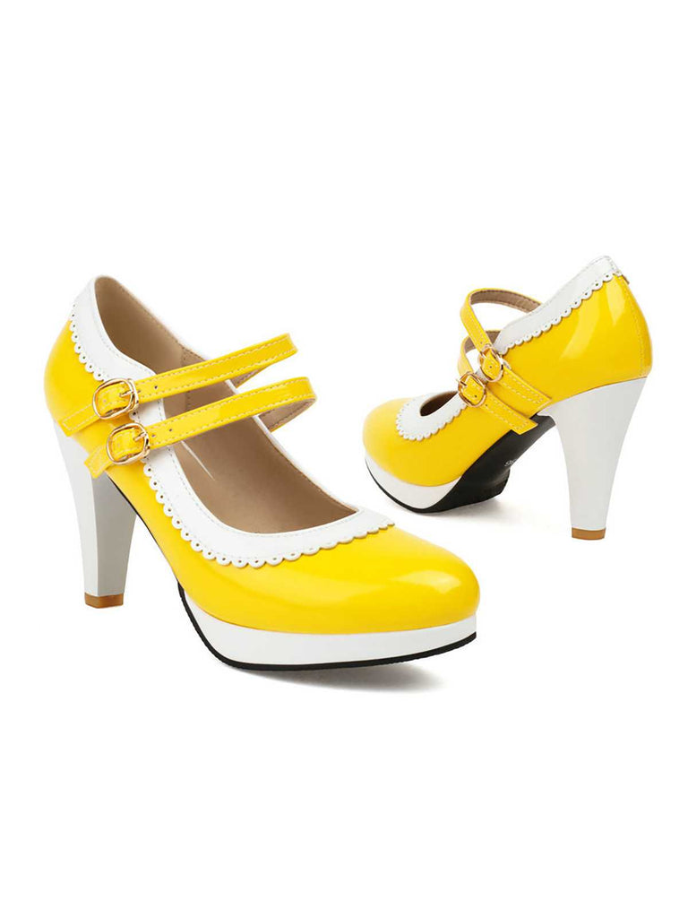 She finds her 1950s story in this Retro Mary Jane Chunky High Heels Shoes