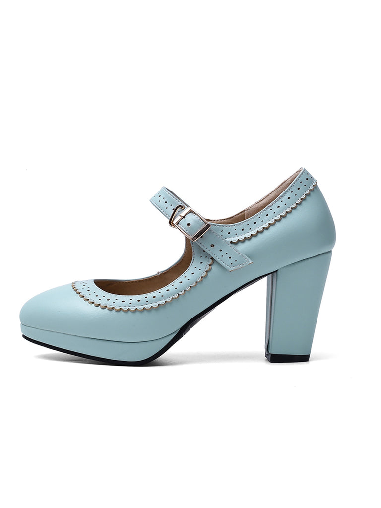 Retro Mary Jane Leather Chuny Heels, vintage shoes, retro heels - perfect for women who love vintage and retro fashion