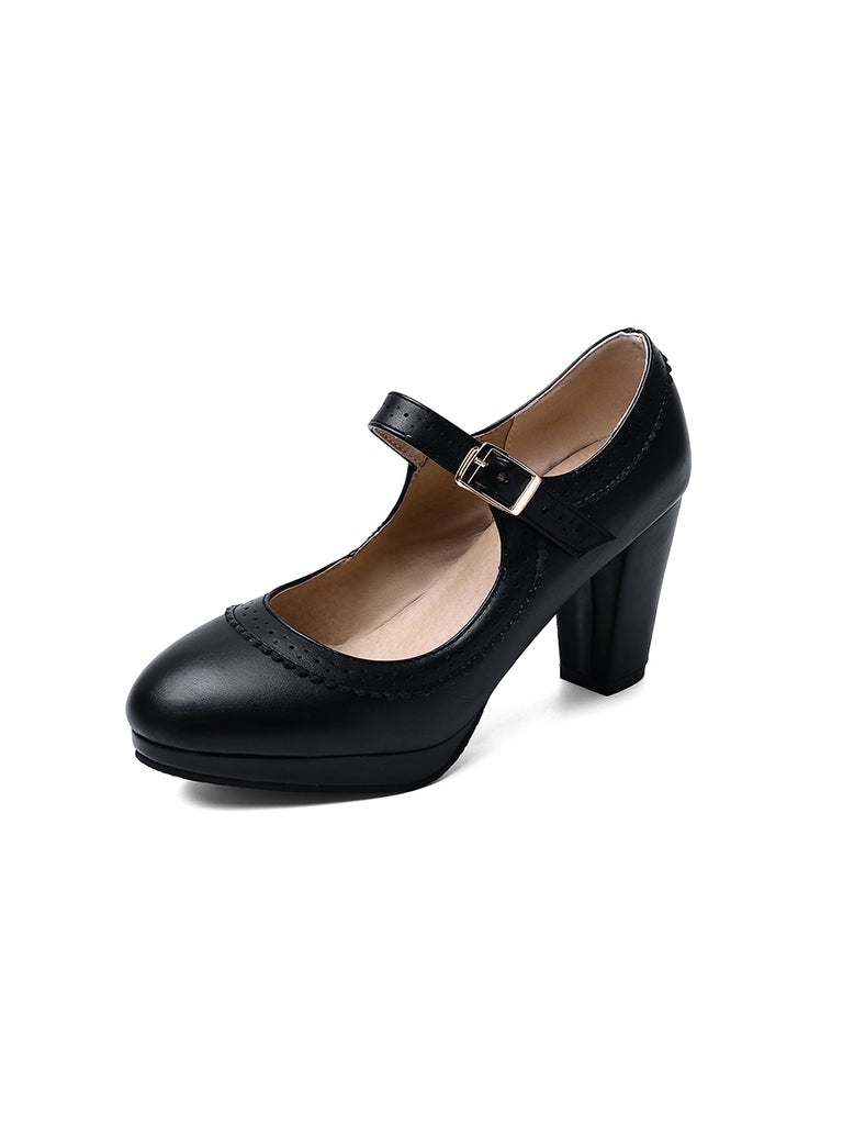 Retro Mary Jane Leather Chuny Heels, vintage shoes, retro heels - perfect for women who love vintage and retro fashion