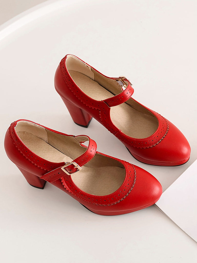 Retro Mary Jane Leather Chuny Heels, vintage shoes, retro heels - perfect for women who love vintage and retro fashion