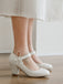 Retro Round Toe Solid Bowknot Chunky Heels - vintage shoes, retro heels