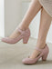 Retro Round Toe Solid Bowknot Chunky Heels - vintage shoes, retro heels