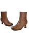 Retro Solid Faux Leather Side Zipper Ankle Boots - vintage fashion, retro style