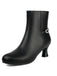 Retro Solid Faux Leather Side Zipper Ankle Boots - vintage fashion, retro style