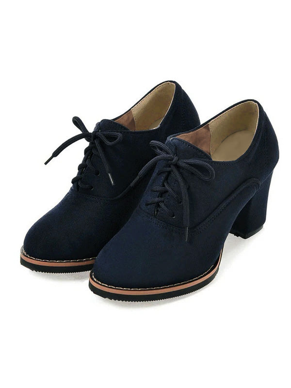 Retro Solid Lace-up Thick Heel Shoes: timeless style reimagined