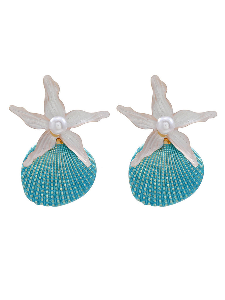 Retro-Starfish-Shell-Faux-Pearl-Earrings
