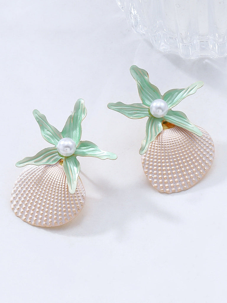Retro-Starfish-Shell-Faux-Pearl-Earrings