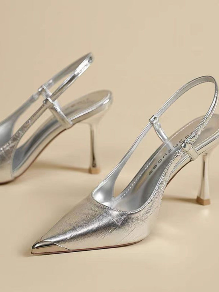 Silver Rhinestone Stiletto High Heels 5