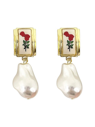 She adds this Rose Baroque Pearl Pendant Earrings and suddenly it's vintage perfection