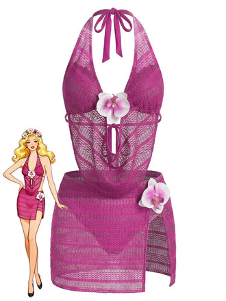 Rose Red 1950s Halter Cutout Bikini Set & Cover-Up - vintage swimwear, retro swimsuit, pin-up style for vintage lovers