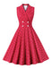 Rose Red 1950s Polka Dots Lapel Sleeveless Dress: timeless style reimagined