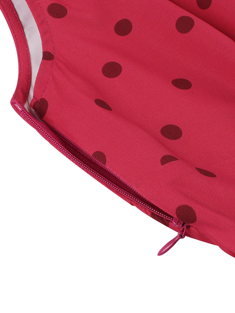 Rose Red 1950s Polka Dots Lapel Sleeveless Dress — vintage elegance for the modern woman