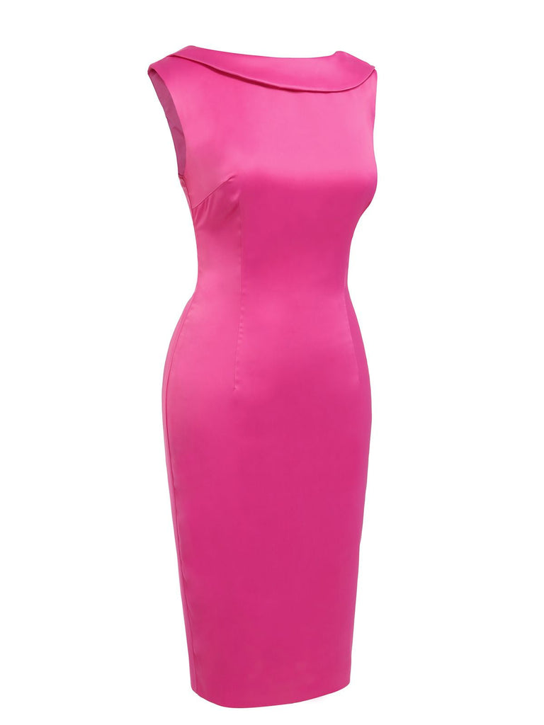 Rose Red 1960s Satin Solid Pencil Dress: timeless style reimagined