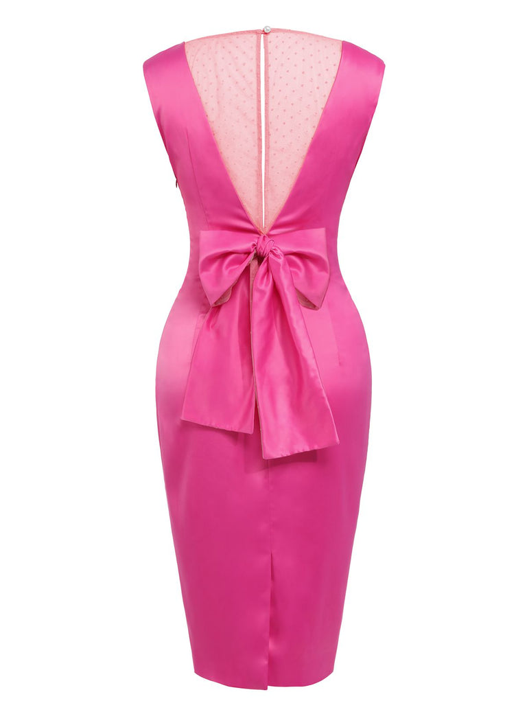Rose Red 1960s Satin Solid Pencil Dress — vintage elegance for the modern woman