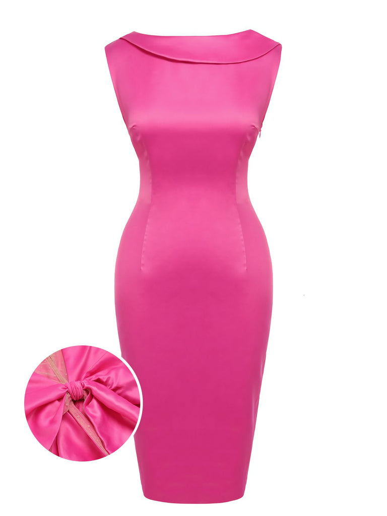 Rose Red 1960s Satin Solid Pencil Dress — vintage elegance for the modern woman