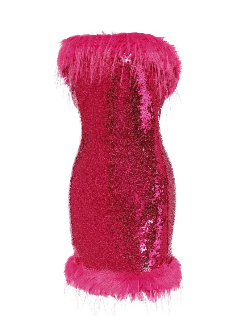 This Rose Red 1970s Strapless Sequined Dress wraps her in 1970s elegance, one twirl at a time