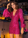 Rose Red 1980s Deep V-Neck Sequined Dress, vintage dress, retro fashion - perfect for women who love vintage and retro fashion