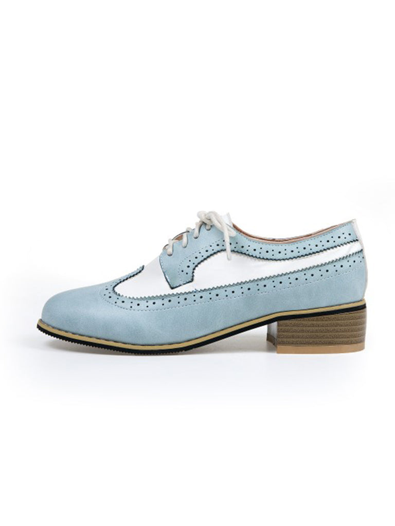 Round Toe Paneled Brogue PU Leather Shoes — vintage elegance for the modern woman