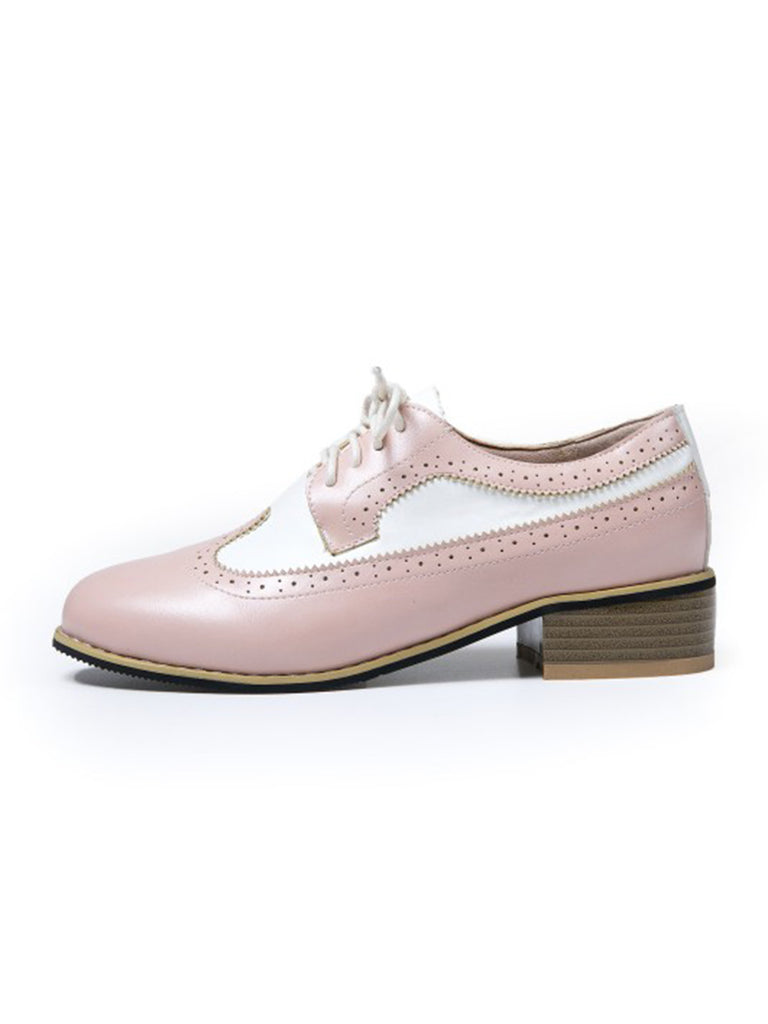Round Toe Paneled Brogue PU Leather Shoes — vintage elegance for the modern woman