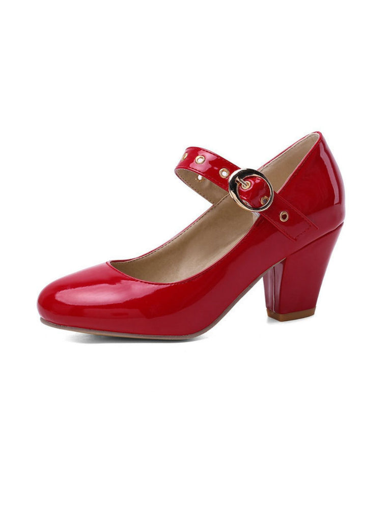 Round Toe Patent Leather Buckle High Heels: timeless vintage elegance she makes her own