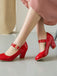 This Round Toe Patent Leather Buckle High Heels whispers vintage secrets to those who notice