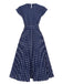 Royal Blue 1940s Polka Dots Belt Cap Dress, vintage dress, retro fashion - perfect for women who love vintage and retro fashion