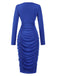 Royal Blue 1960s V-Neck Pleated Dress, vintage dress, retro fashion - perfect for women who love vintage and retro fashion