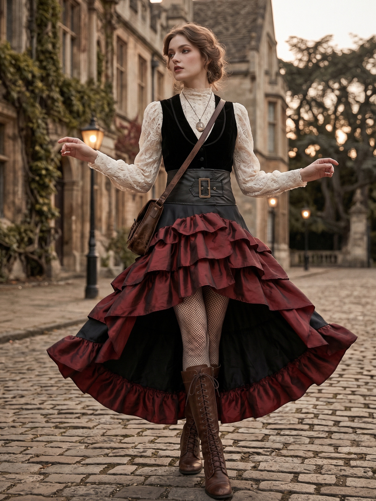 Ruffle Patchwork Irregular Skirt, vintage skirt, retro style - vintage inspired fashion