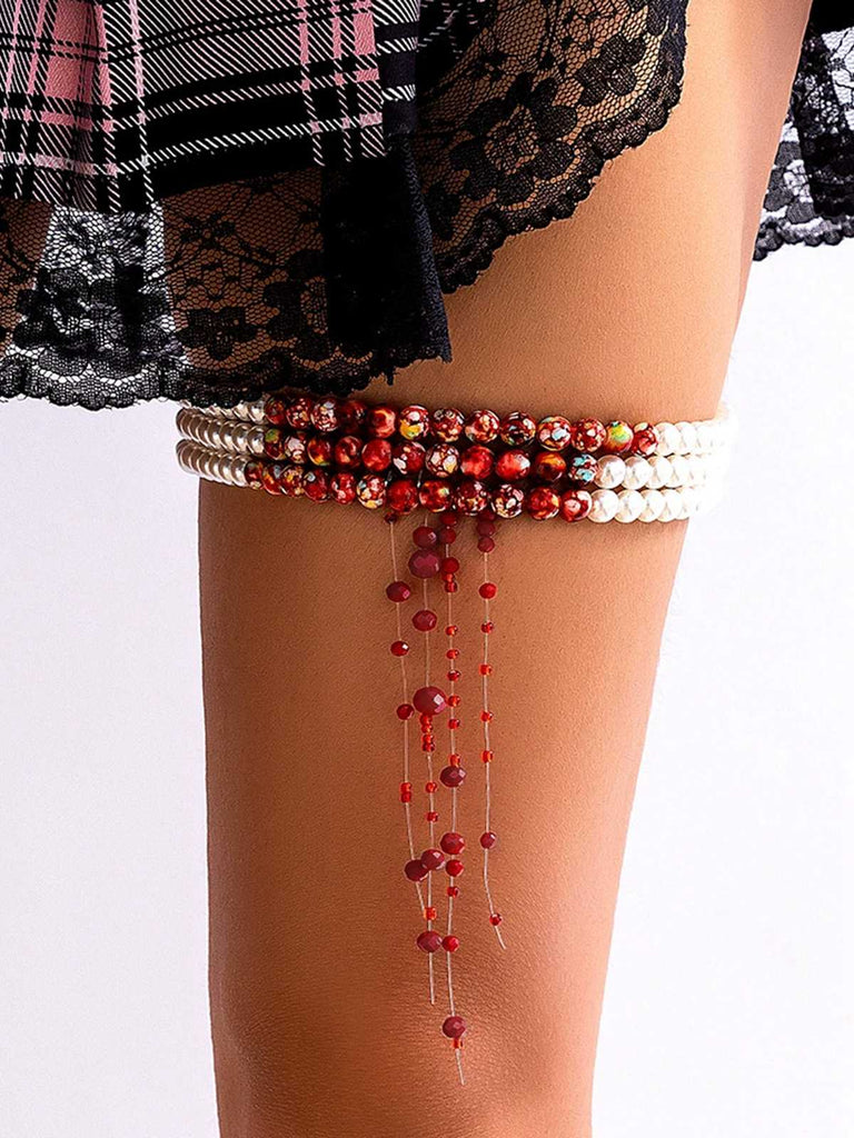 Gothic Multi-Layered Beaded Blooddrop Pendant Leg Ring