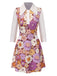 Orange 1960s Lapel Flowers Patchwork Dress