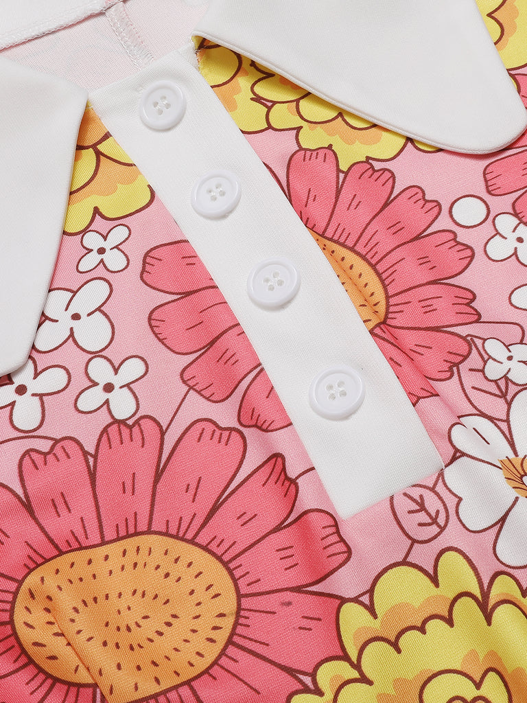 [Pre-Sale] Pink 1960s Lapel Flowers Patchwork Dress